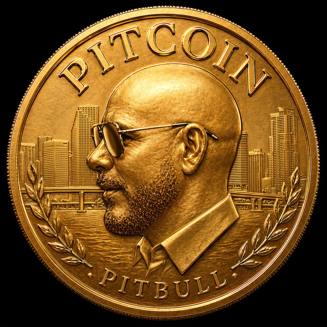 PITCOIN album artwork: a golden coin stamped with a bull